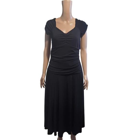 Vintage Rabbit Designs Size 10 Black Empire Gathered Waist Beaded Neck Y2K Dress - Picture 1 of 11